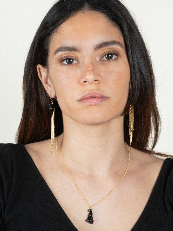 Black Panther With Fringe Earrings