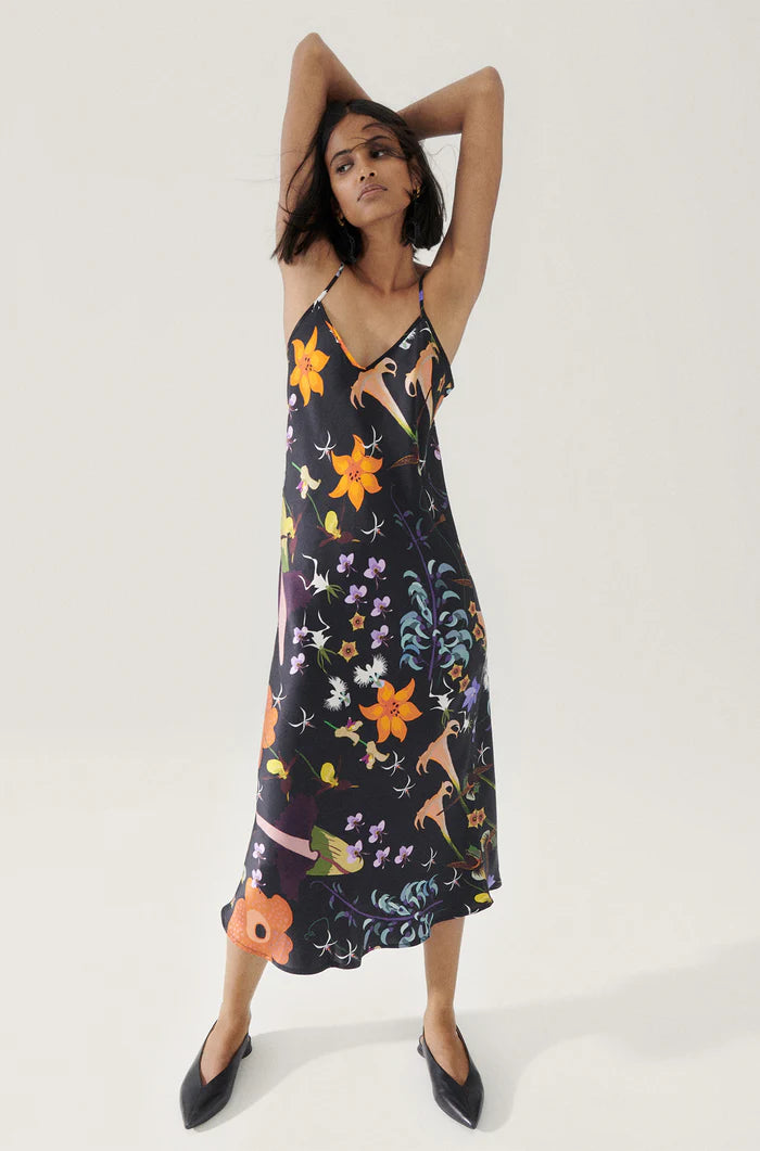 90s Slip Dress Black Lost Flowers