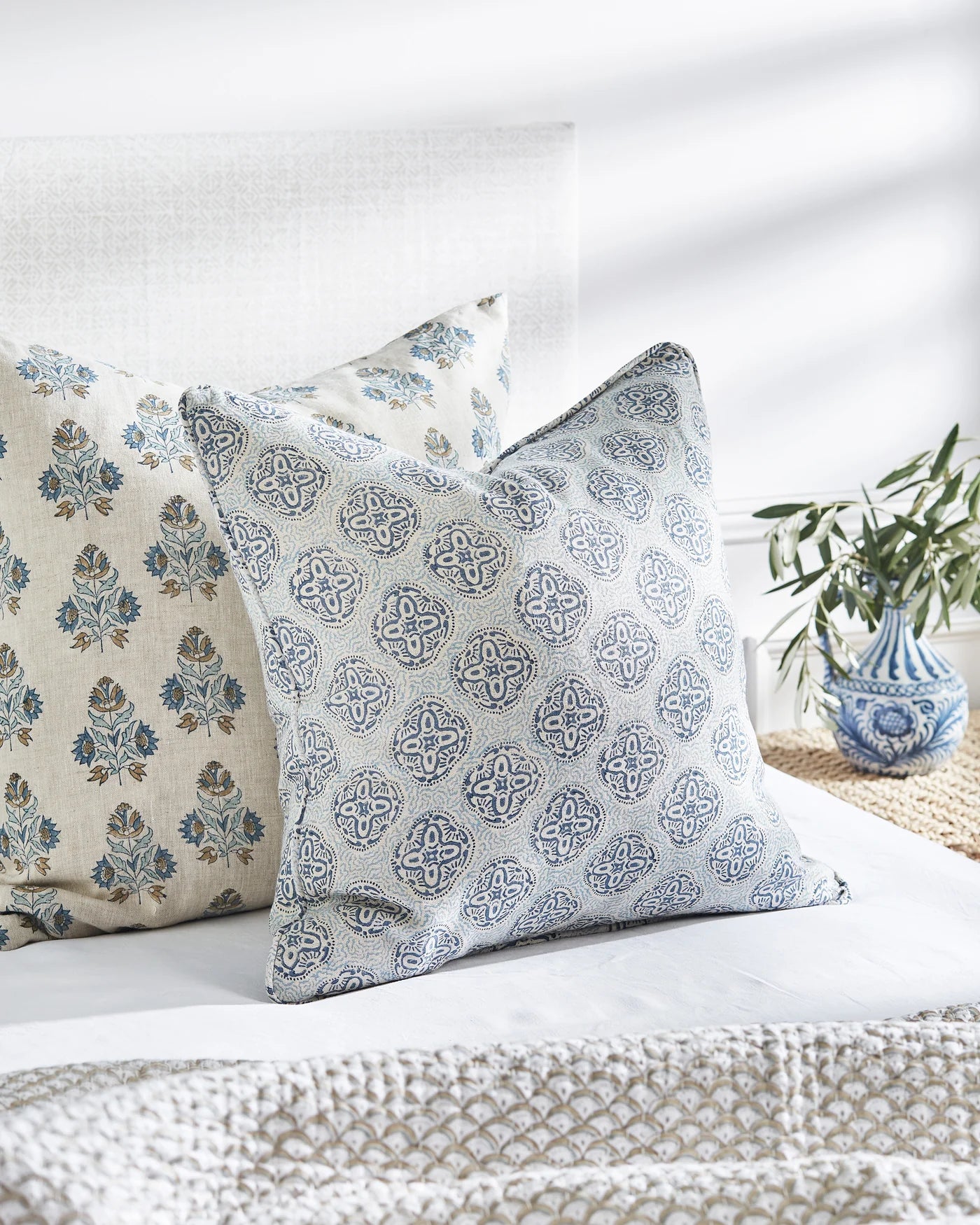 Ankara Fresh Azure Linen Cushion 55x55cm