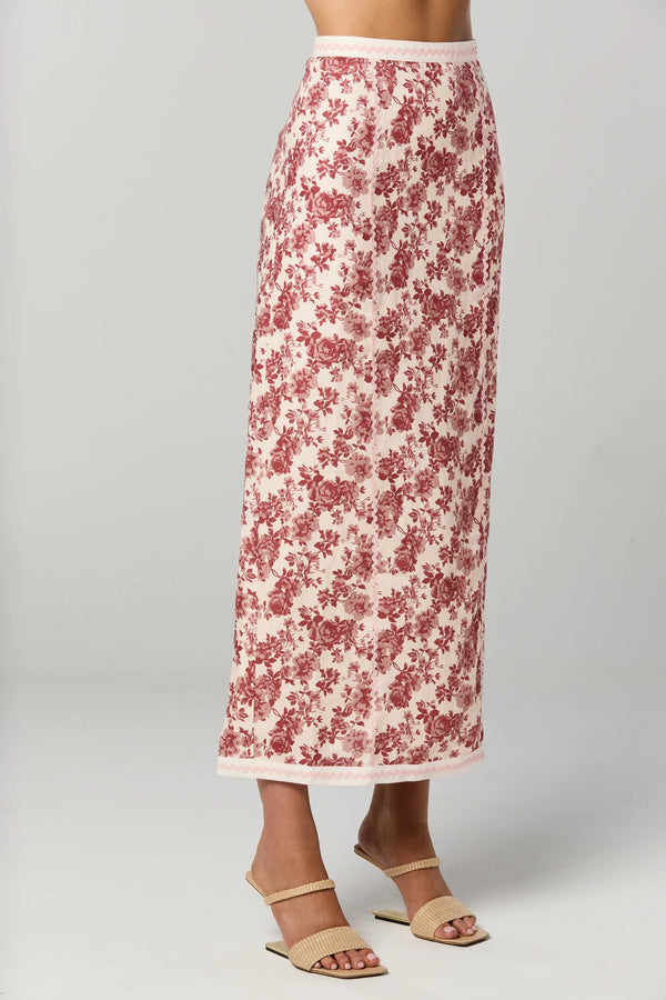 Cherri Midi Skirt Red Floral Print - Winona