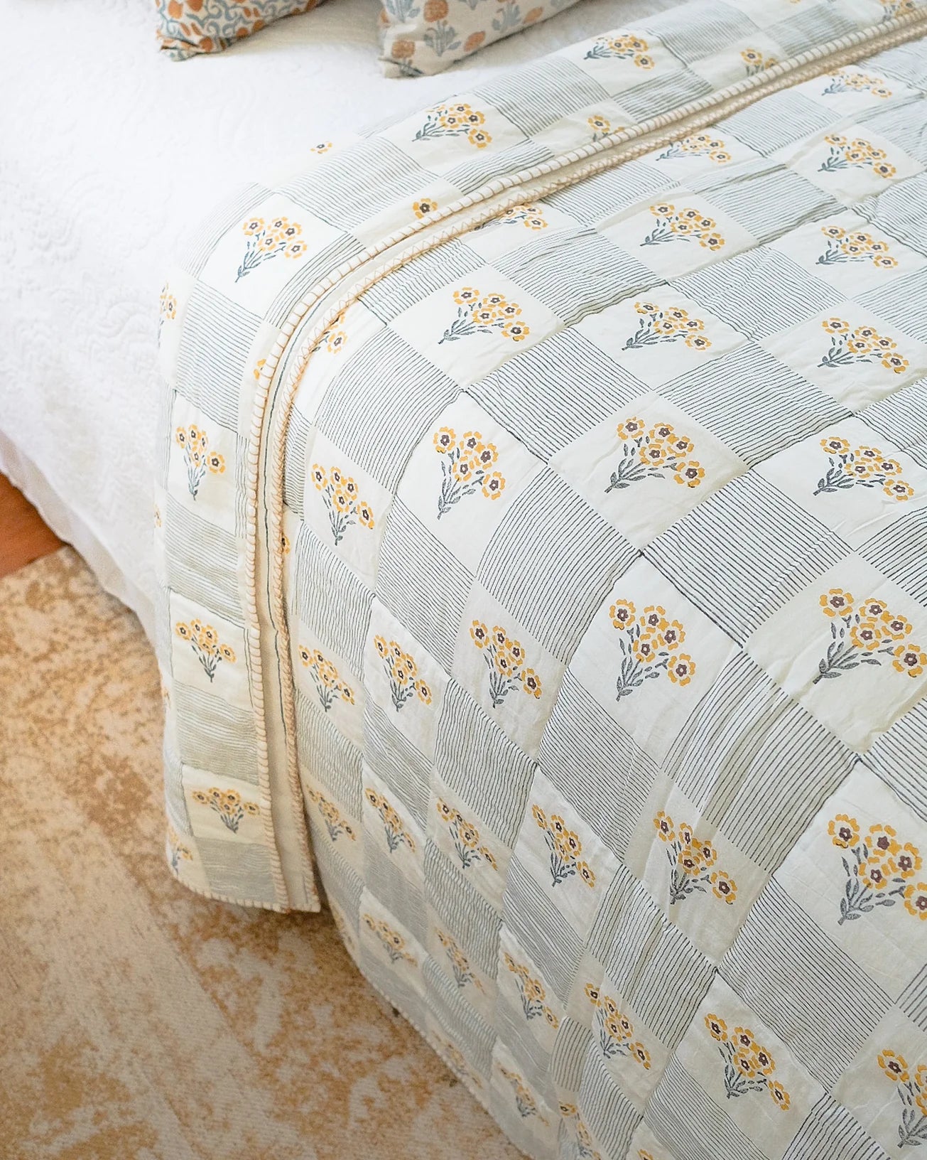 Shabana - Hand Block-printed Reversible Quilt - Blue