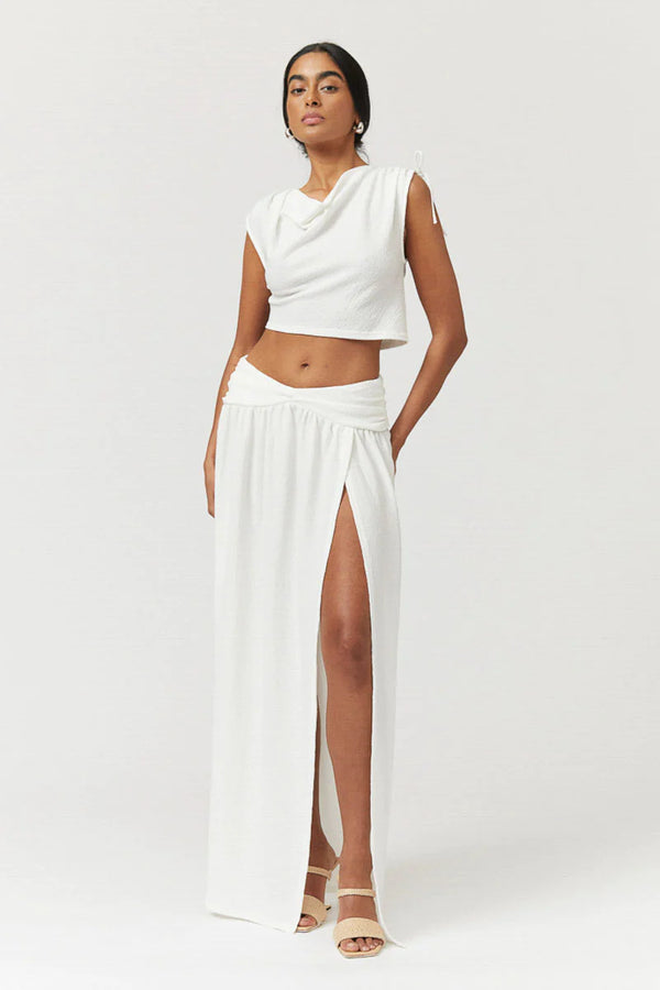 Suboo White Jacqui Rouched Maxi Skirt