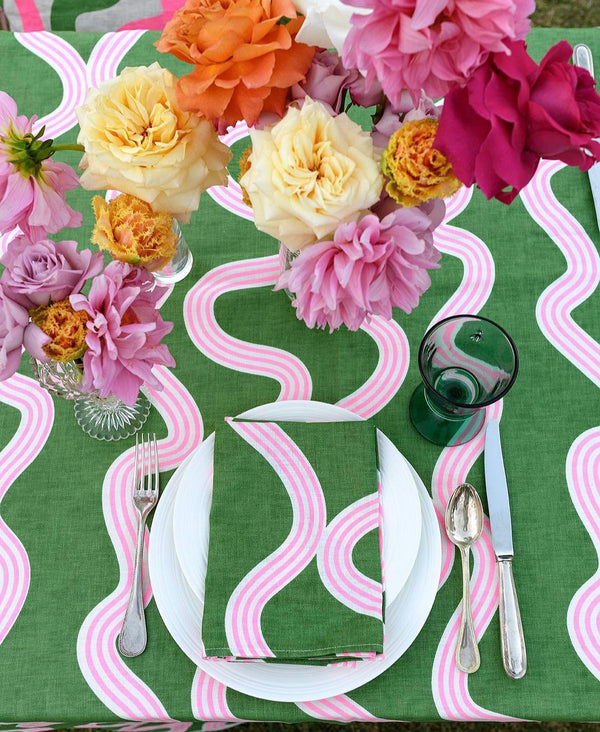 Spaghetti Tablecloth Green & Highlighter Pink