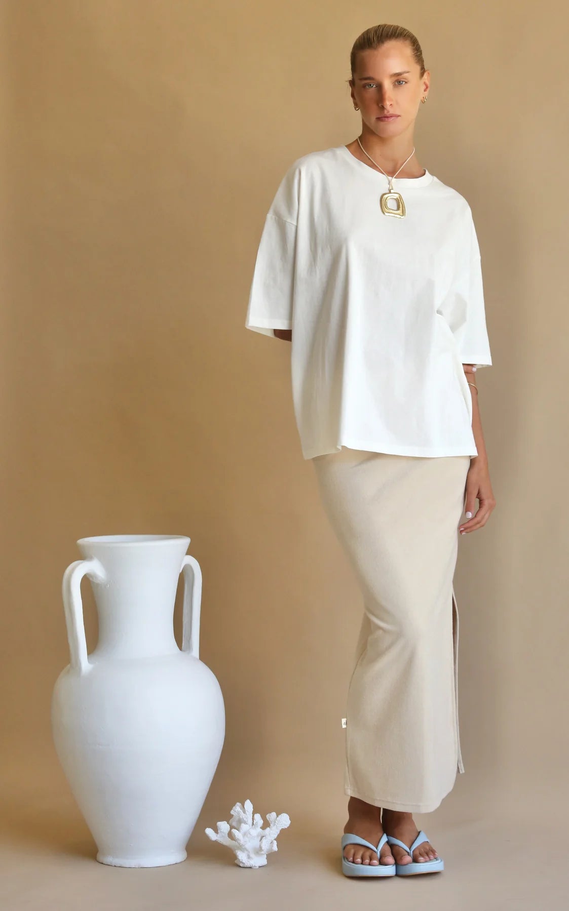 Terry Column Skirt Biscuit - Araminta James