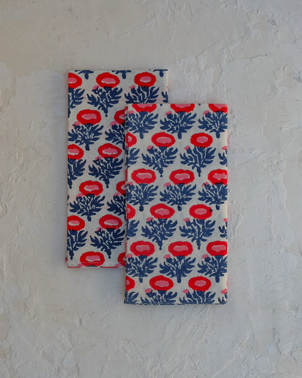 Rumi - Block-printed Table Napkins - Set of 4 (Red)