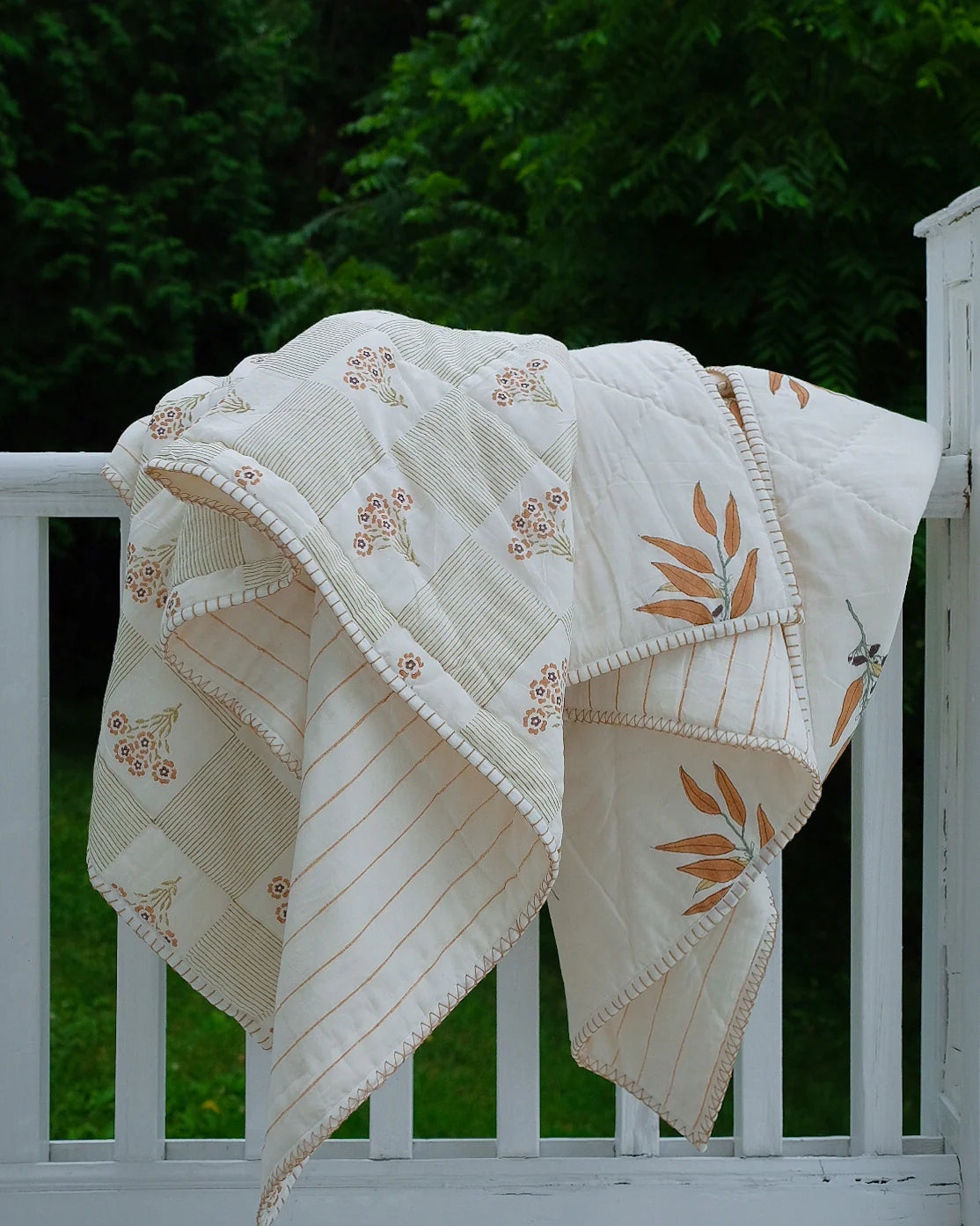 Shabana - Hand Block-printed Reversible Quilt - Brown