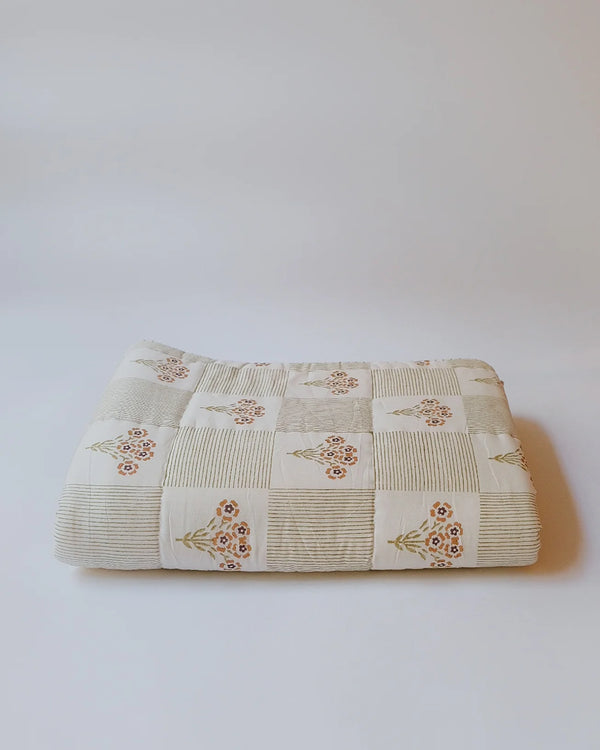 Shabana - Hand Block-printed Reversible Quilt - Brown
