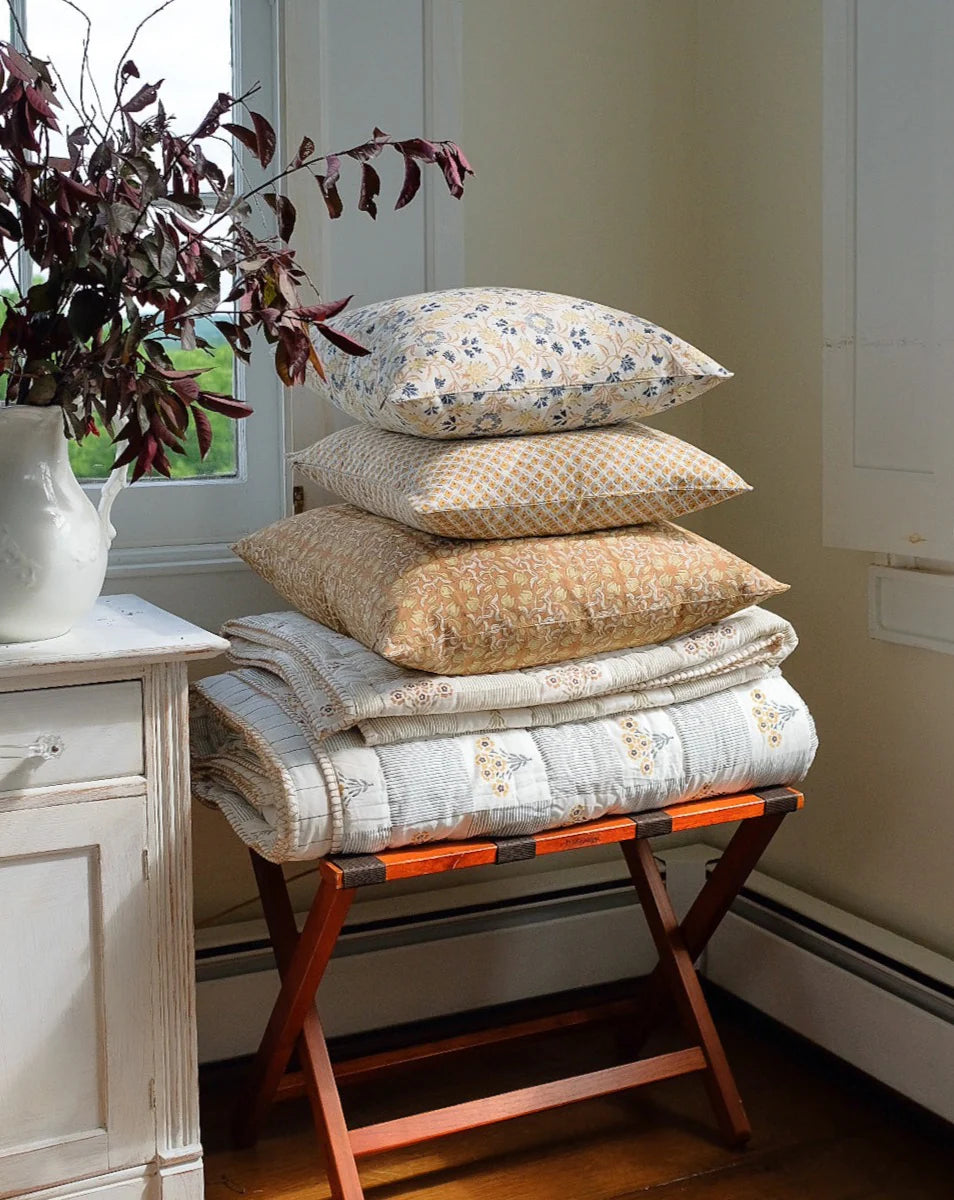 Shabana - Hand Block-printed Reversible Quilt - Blue