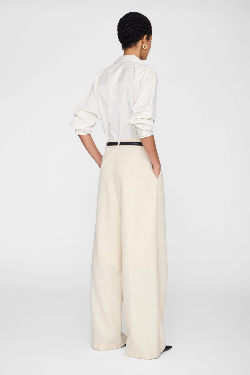 Essie Cropped Shirt – Cream Pinstripe