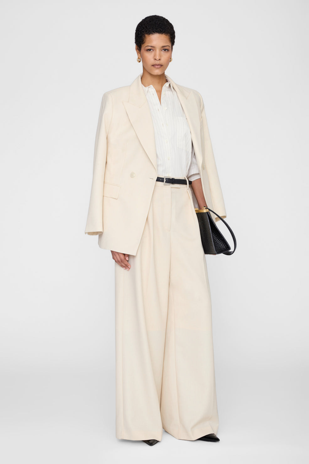 Essie Cropped Shirt – Cream Pinstripe