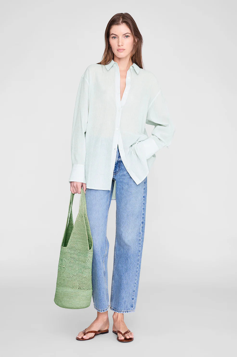 Leah Logo Hobo Raphia - Sea Foam Green