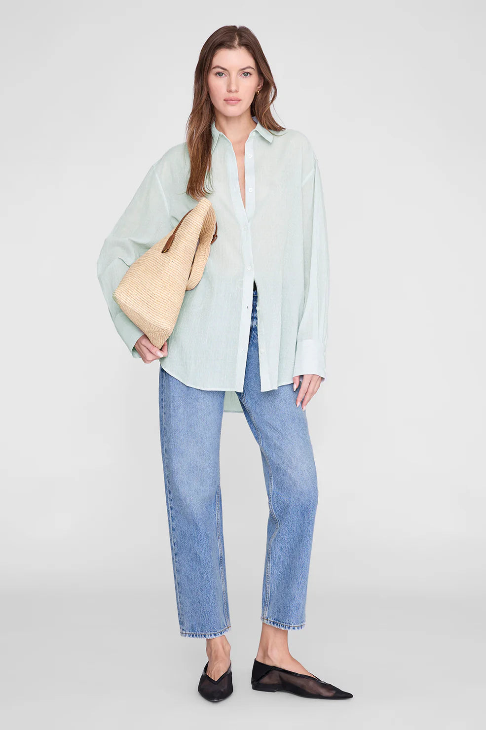 Plaza Shirt - Green and White Mini Stripe