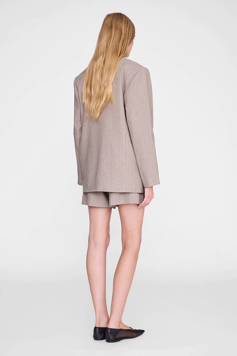 Quinn Blazer - Taupe and Blue Pinstripe