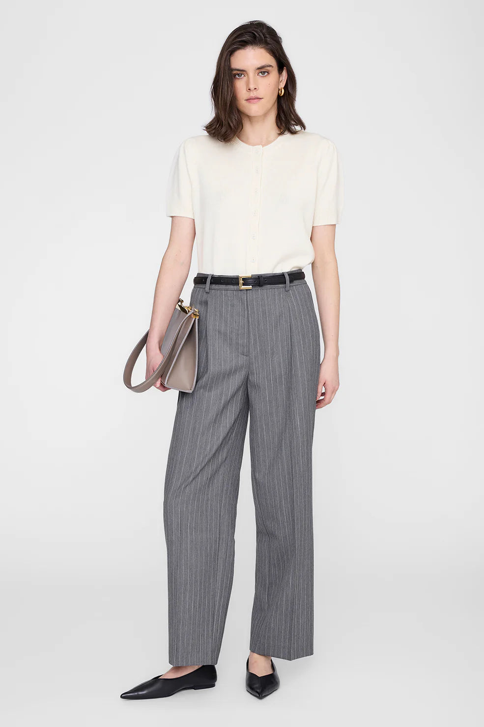Trent Cropped Trouser – Light Grey Pinstripe