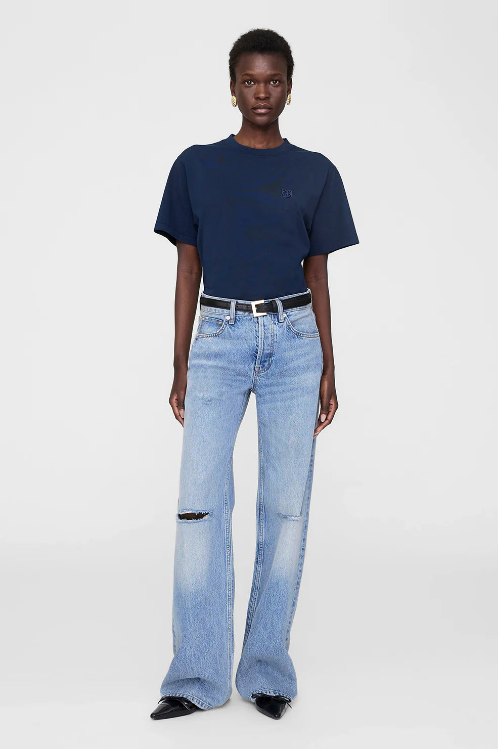 Lili Tee Framed Monogram - Washed Navy