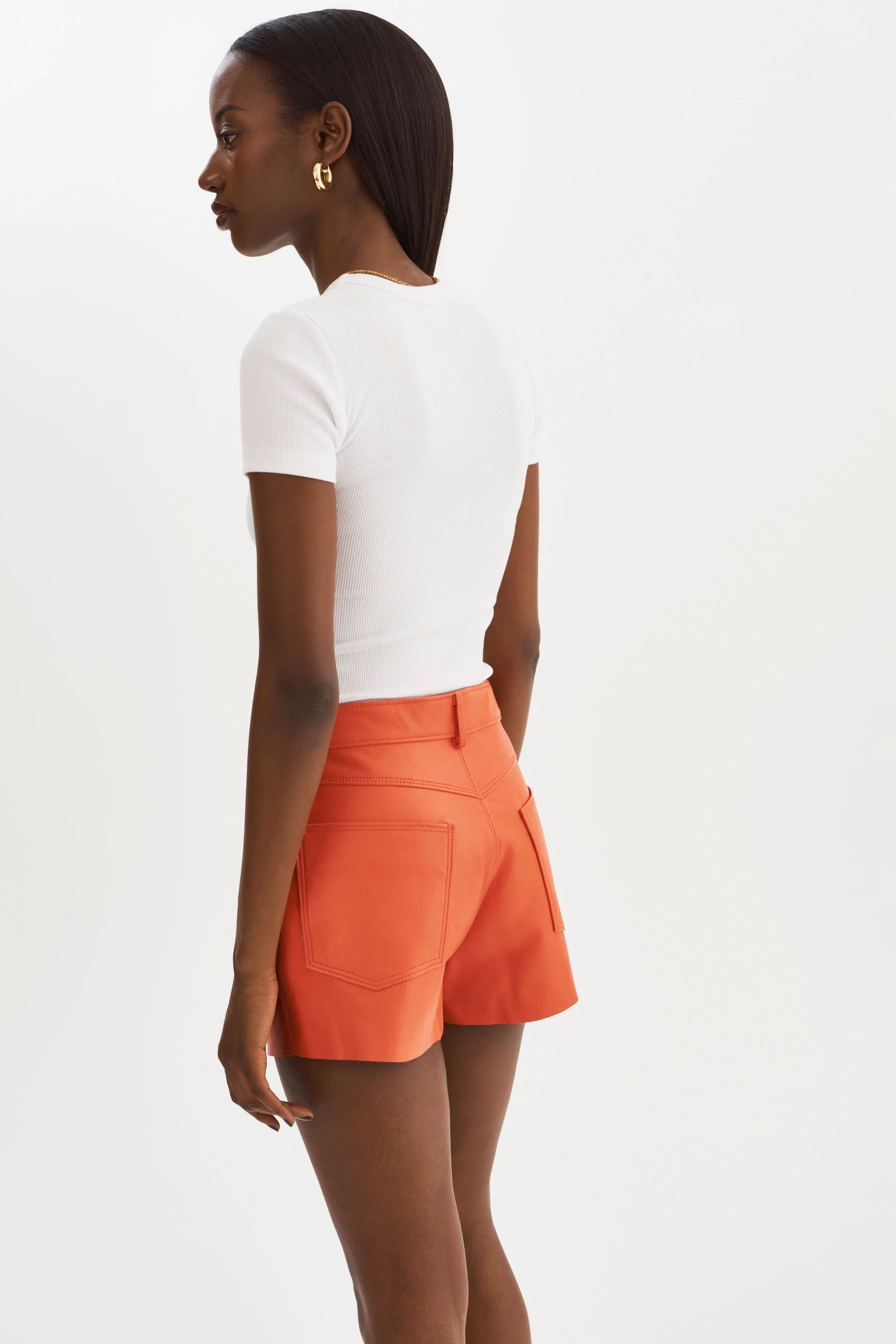 Anika Spora Spicy Orange Leather Shorts - Lamarque
