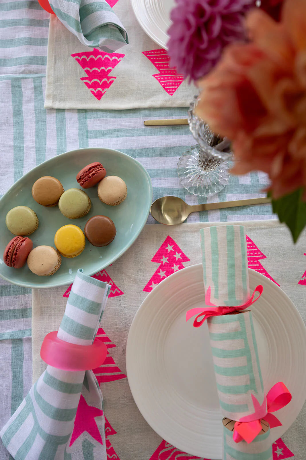 Napkins (set of 4) Capri Duckegg + Highlighter Pink - Aquadoor