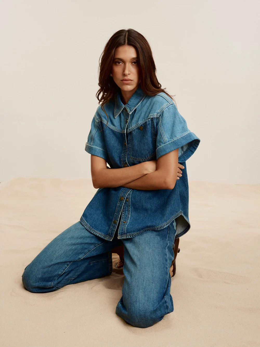 Coralie Denim Shirt Two Tone Blue