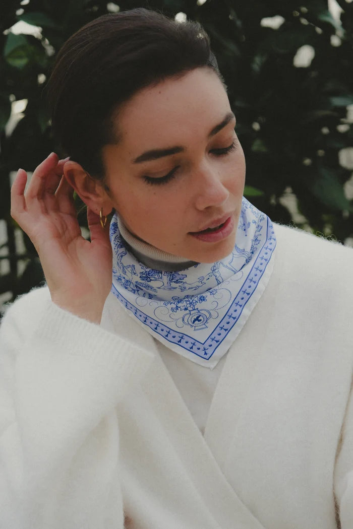 Small Scarf Toile de Jouy Navy Silk