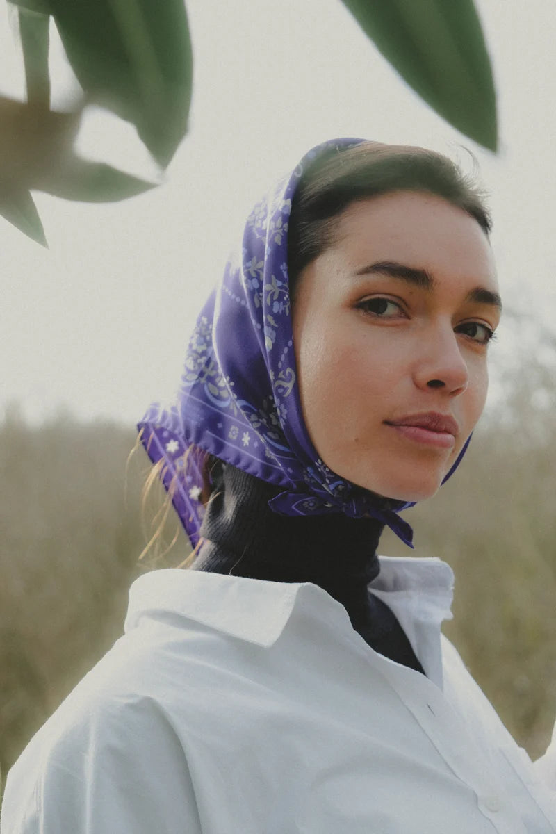 Small Scarf Secret Garden Dark Navy Silk