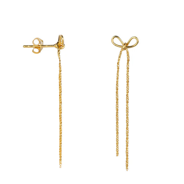 Bow Long Stud Earring Gold Plated - Betty Bogaers