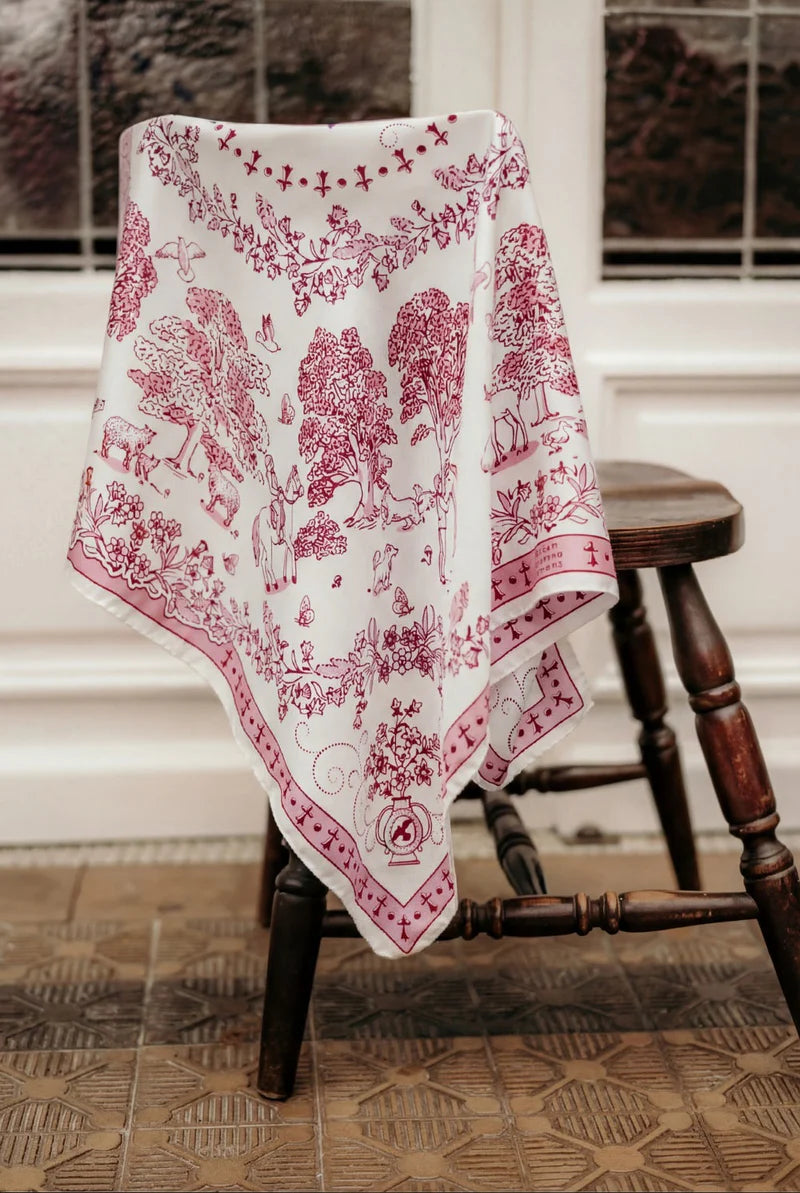 Scarf Toile de Jouy Raspberry Silk