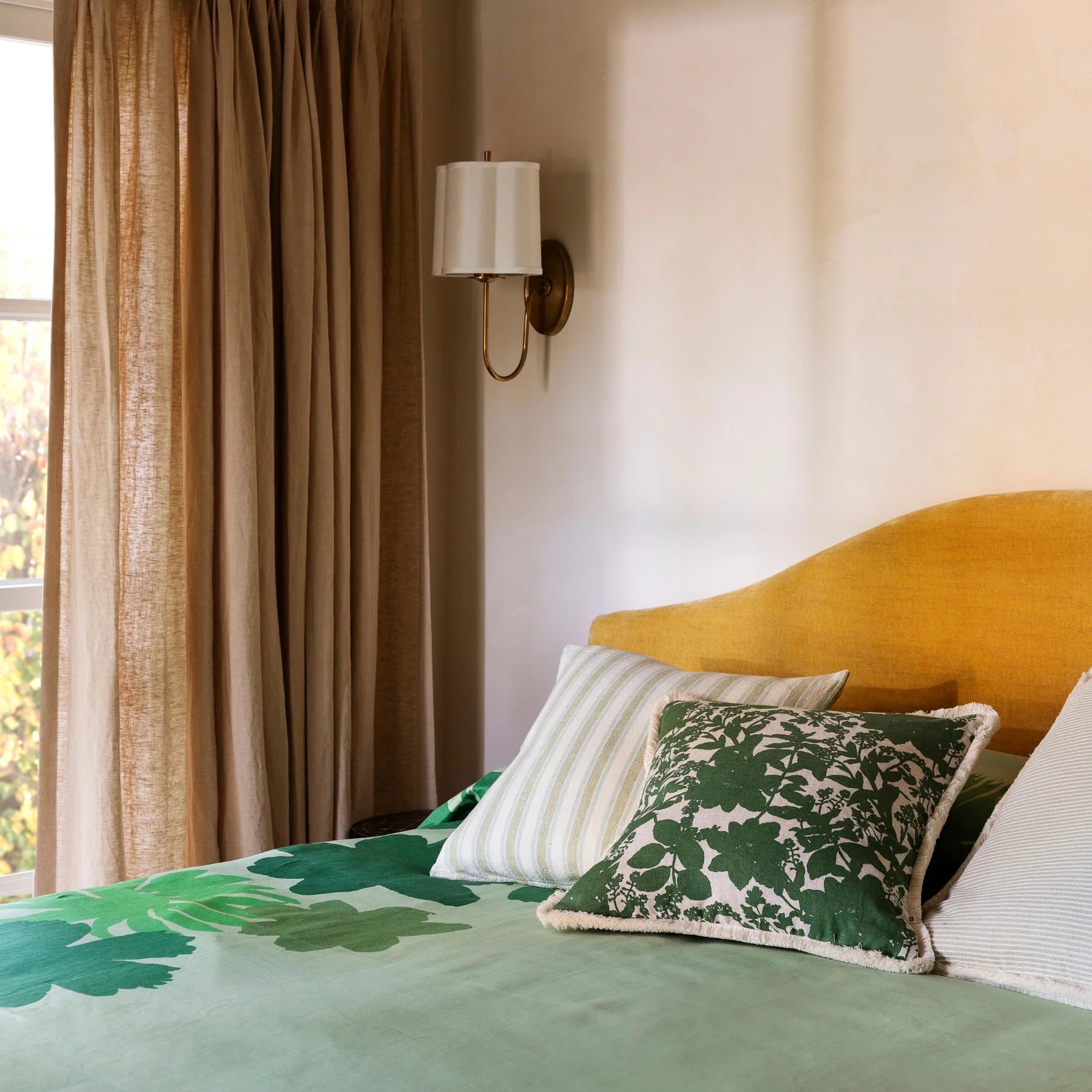 Linear Green 50cm Linen Cushion