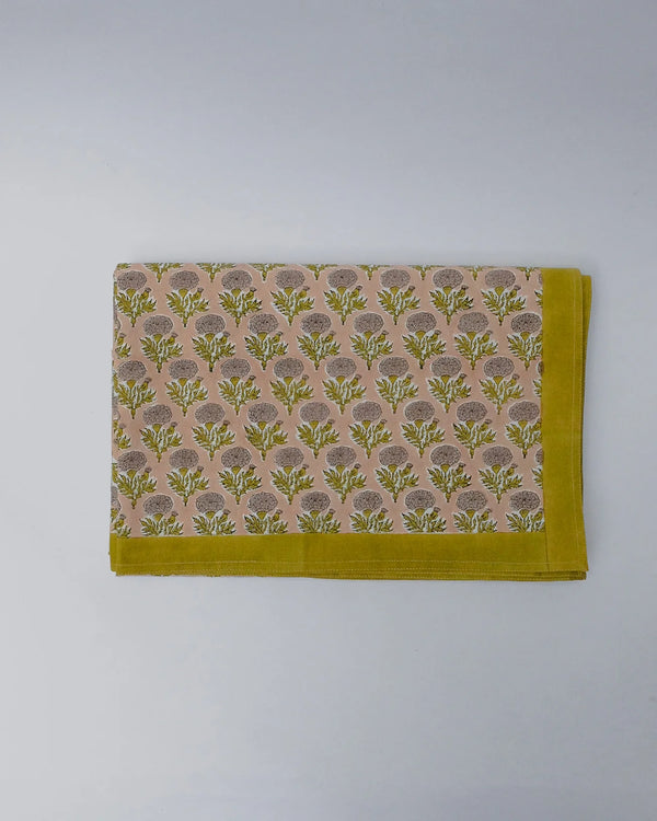 Sonya - Hand Block-printed Cotton Table Cloth (Rosewater)