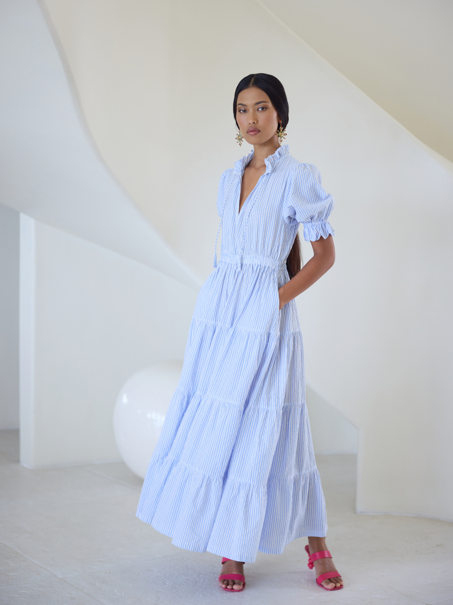 Ellie Seersucker Stripe Maxi Dress
