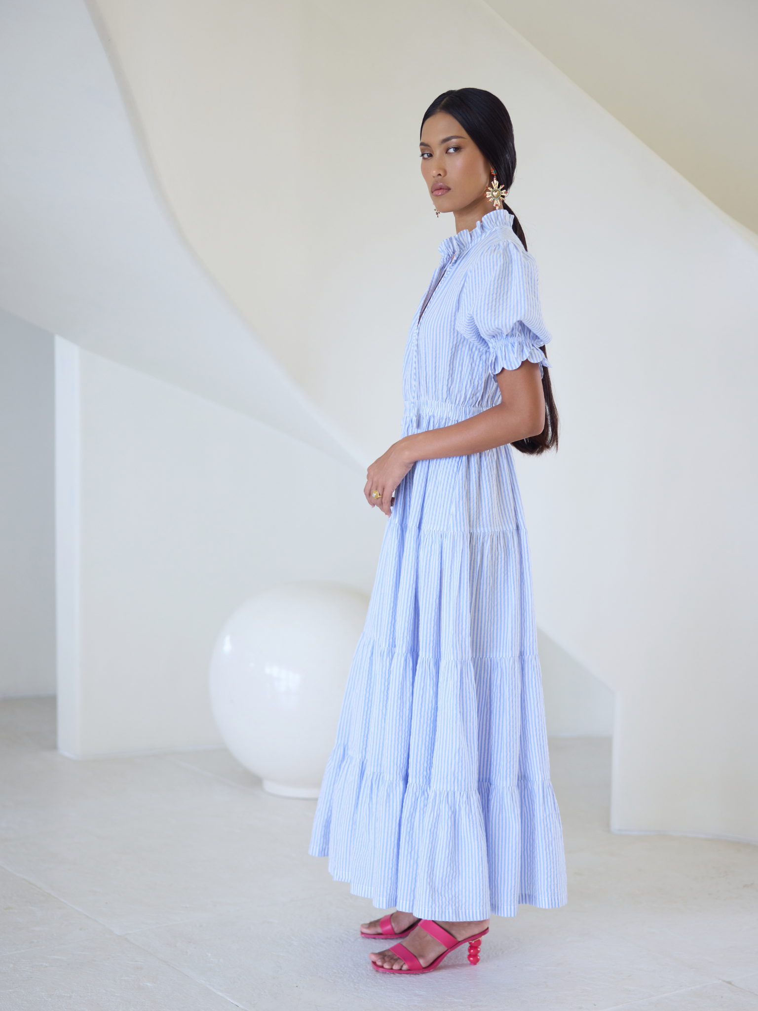 Ellie Seersucker Stripe Maxi Dress