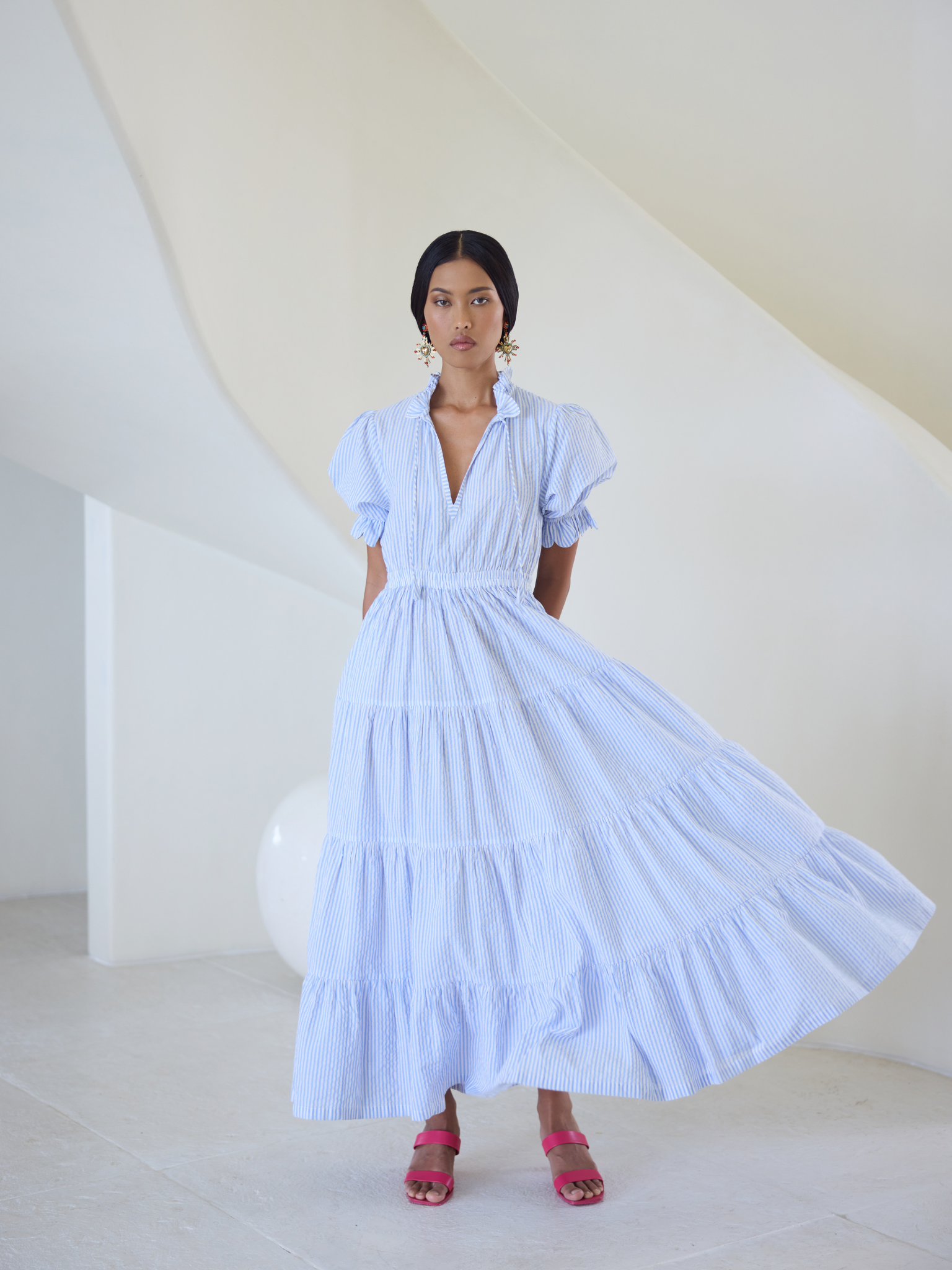 Ellie Seersucker Stripe Maxi Dress