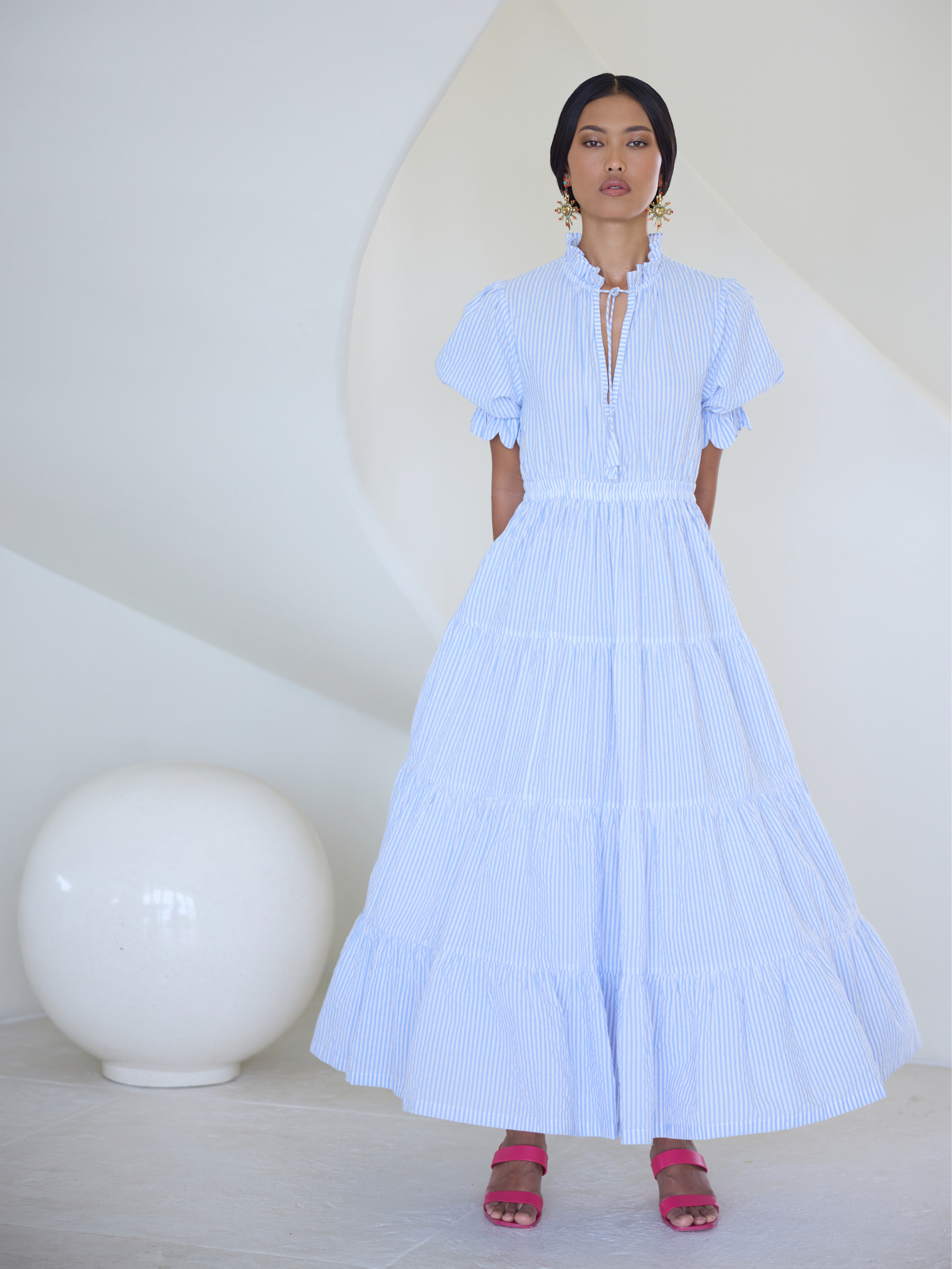 Ellie Seersucker Stripe Maxi Dress