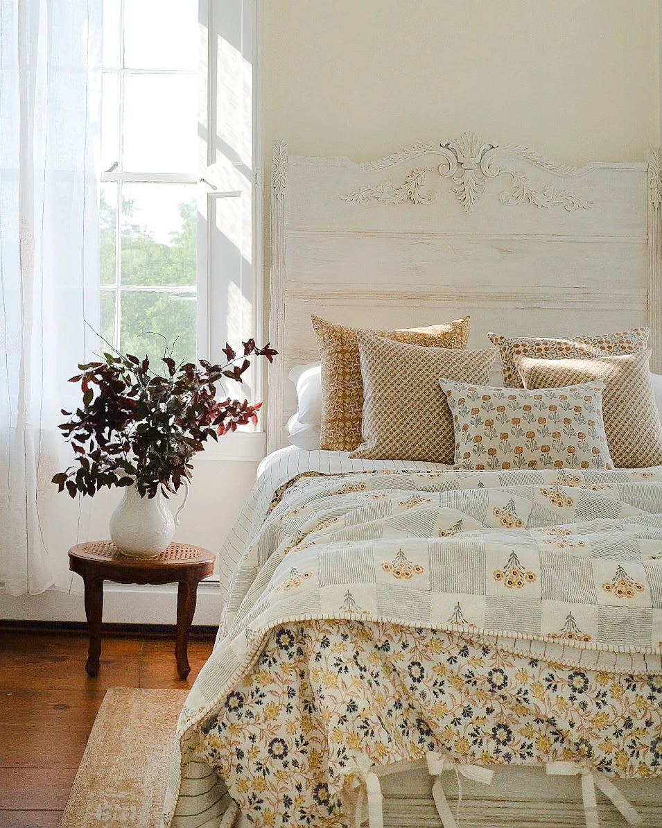 Shabana - Hand Block-printed Reversible Quilt - Blue