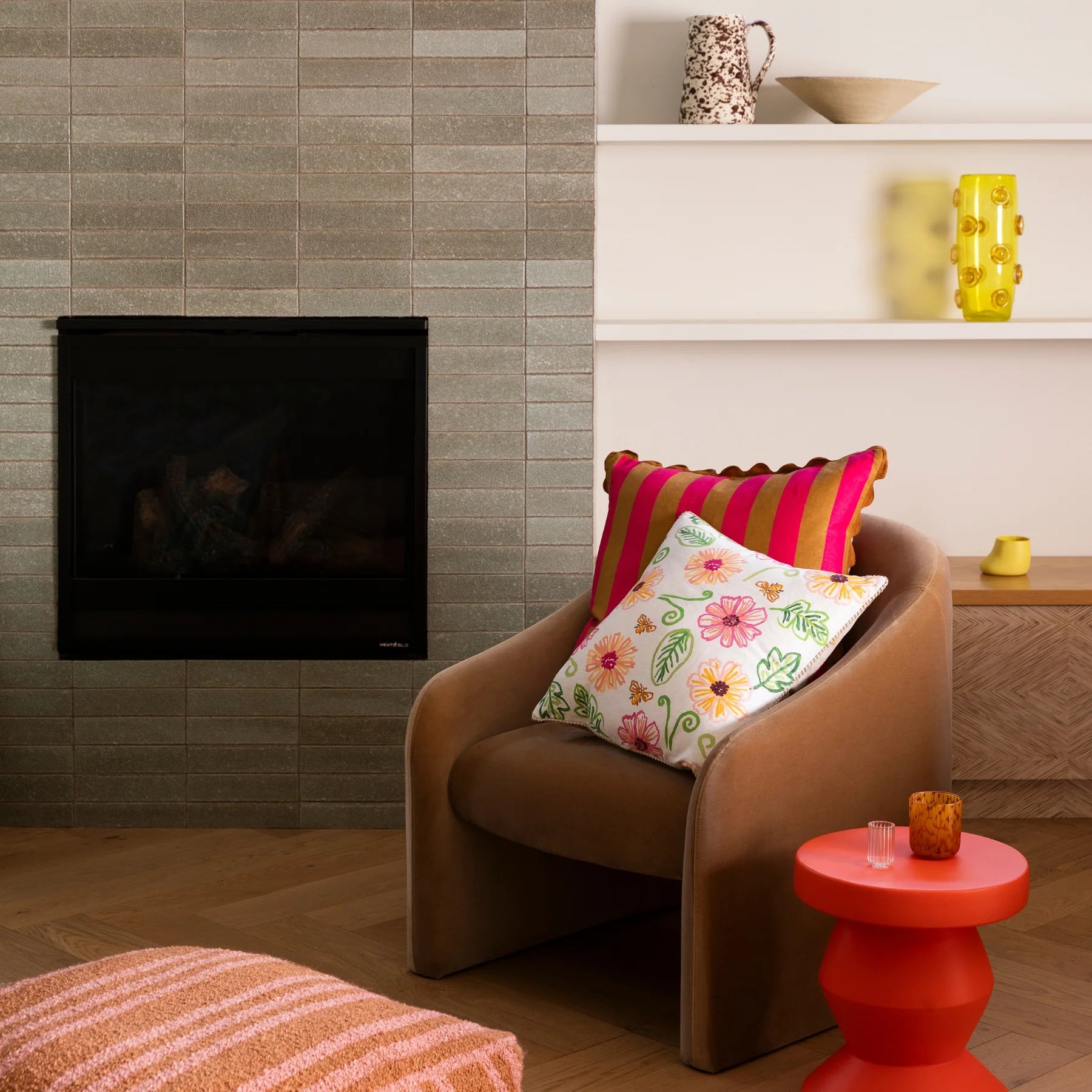 Bold Stripe Tan Pink 60cm Cushion Cover