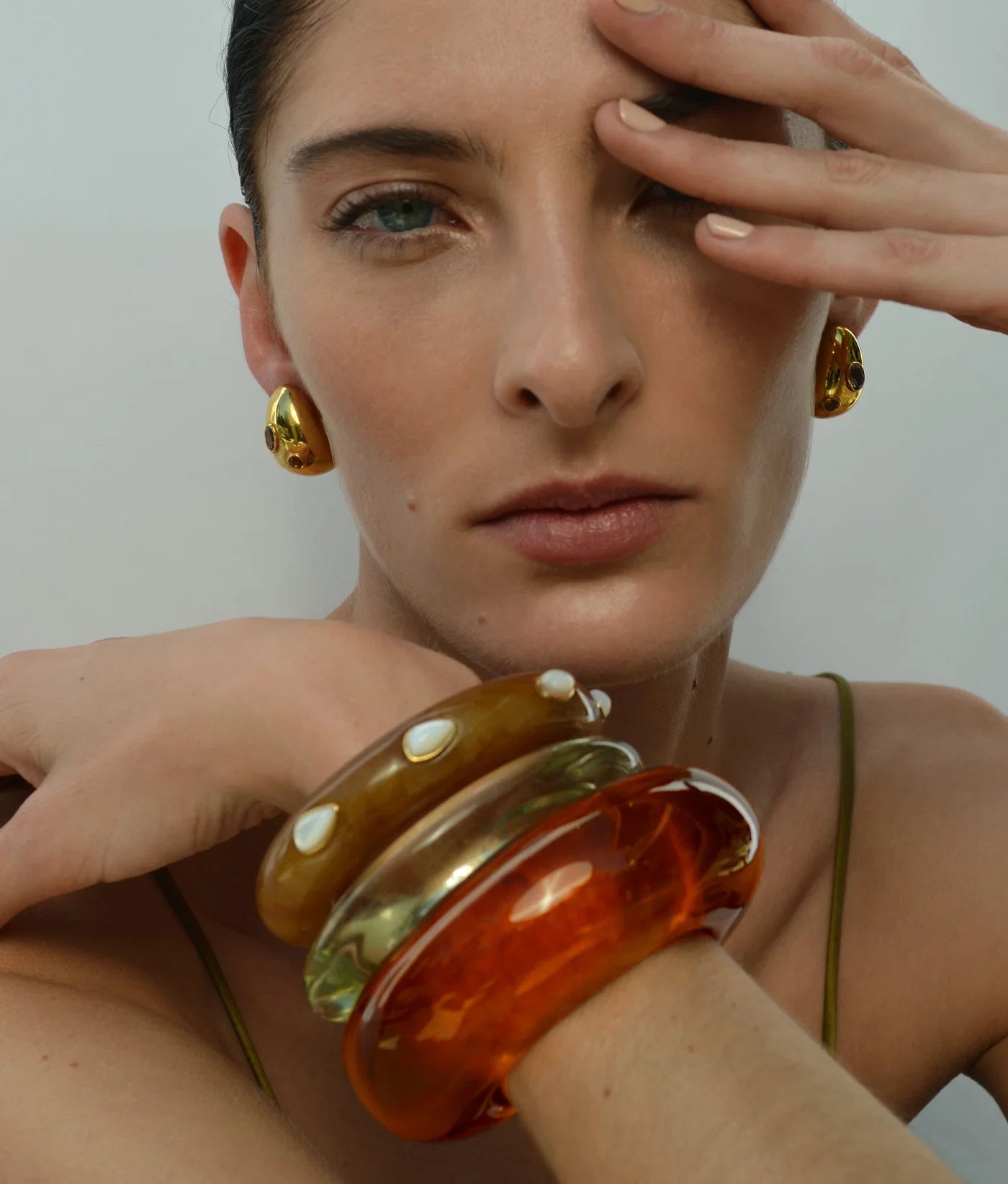 Mini Arp Earrings In Studded Gold