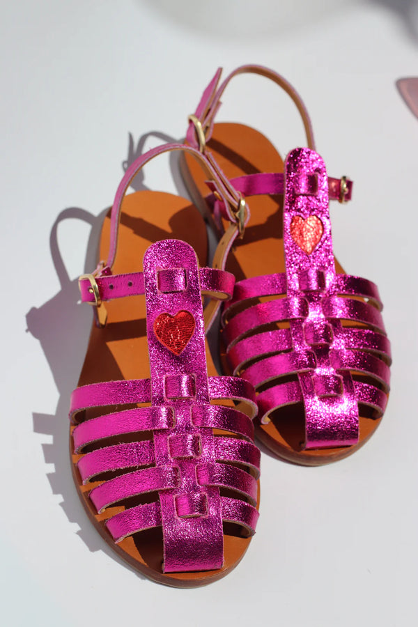 Flash Pink + Red Heart  Camel Sole Fisherman Sandals - Mama Praia