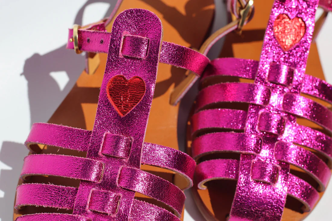 Flash Pink + Red Heart  Camel Sole Fisherman Sandals - Mama Praia