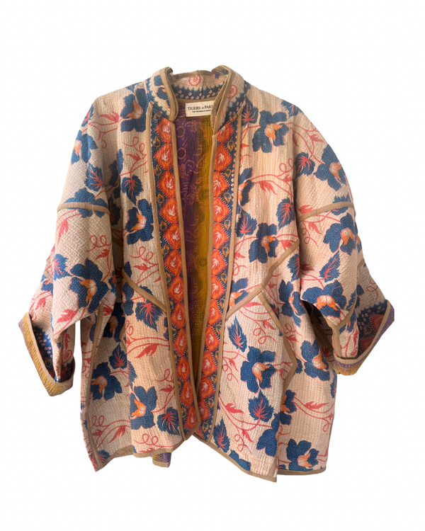 Vintage Kimono Jacket - Blue Hibiscus