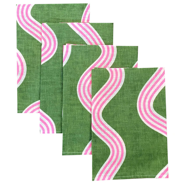 Spaghetti Napkins - set of 4 Green & Highlighter Pink