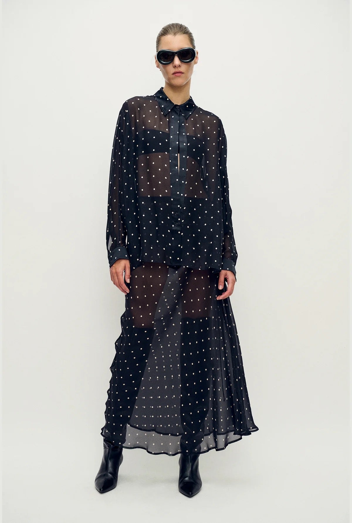 Chiffon Wrap Shirt Small Polka Dot