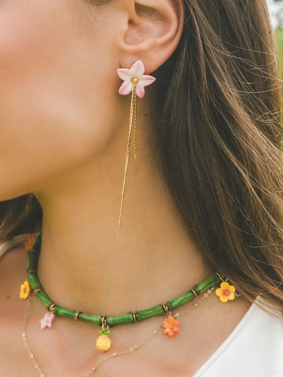 Pink Lily with Fringes Earrings