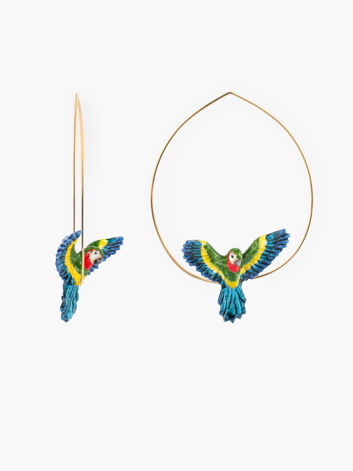 Flying green Macaw Hoop Earrings