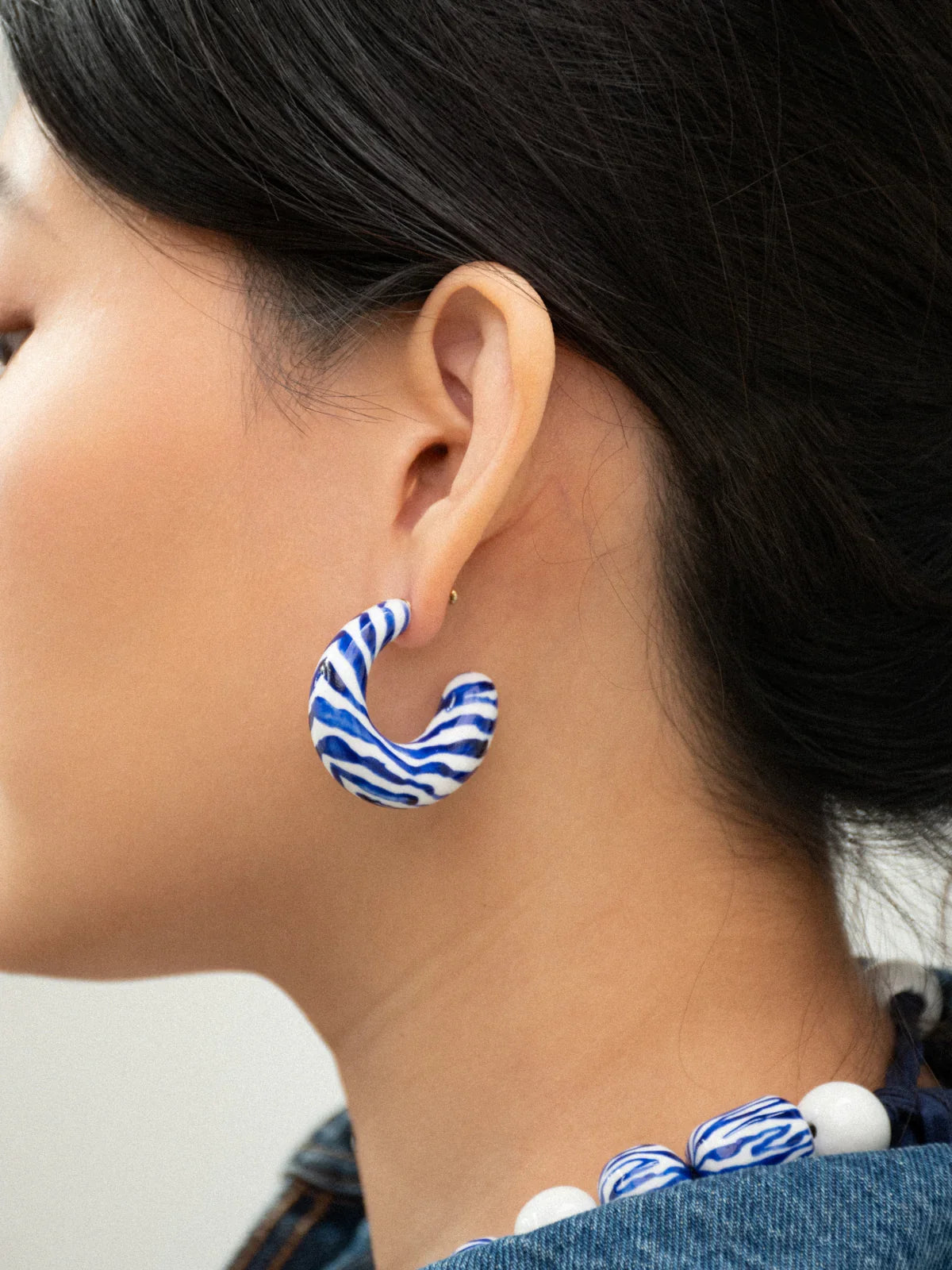 Blue Zebra Stripe Chunky Earrings