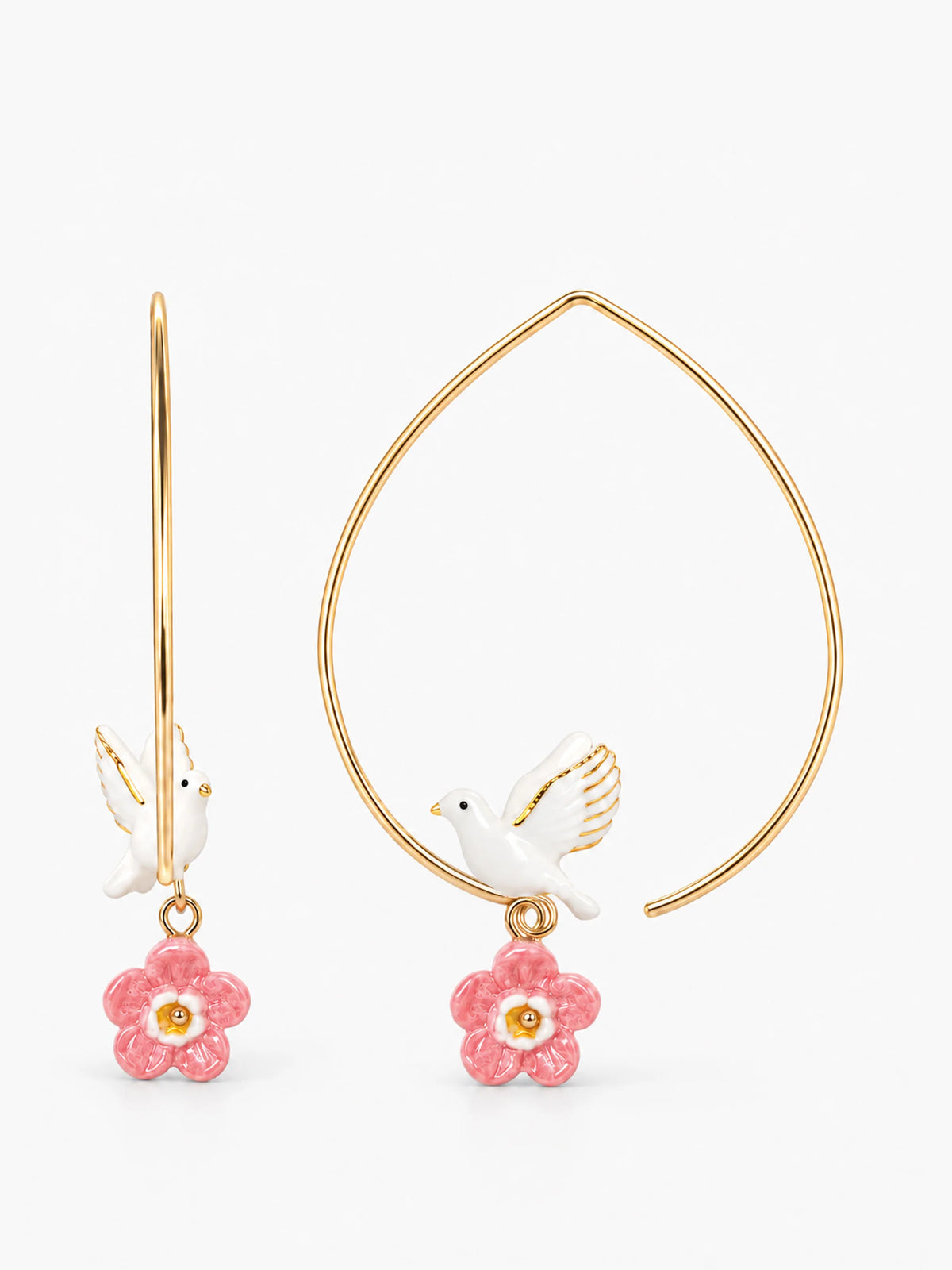 Flying Dove with Forget-me-not Flower Hoop Earrings