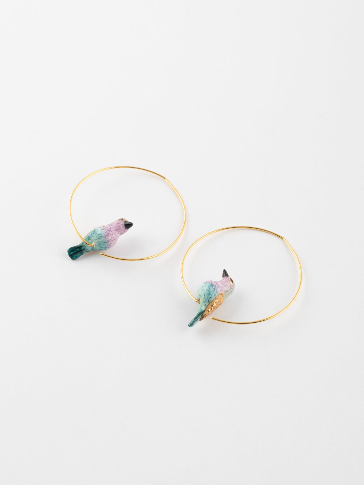 Pink&Blue Bird Small Hoop Earrings