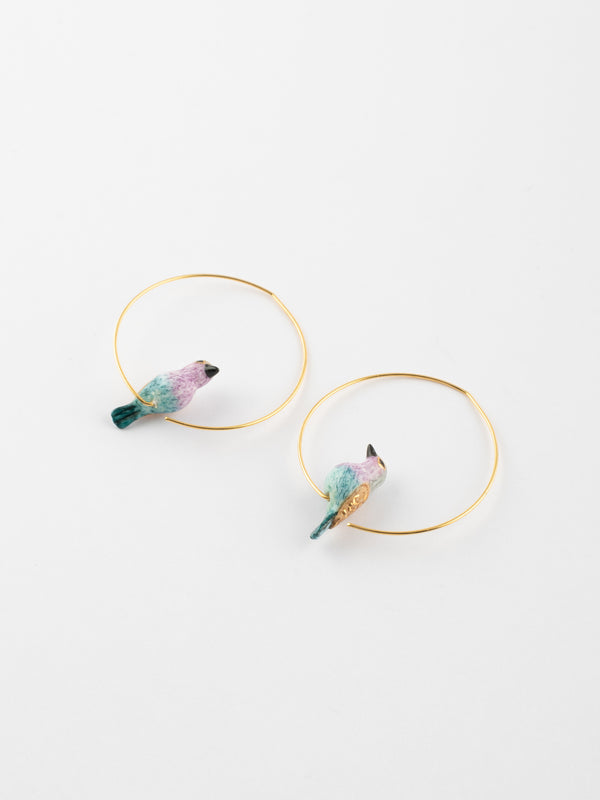 Pink&Blue Bird Small Hoop Earrings - Nach