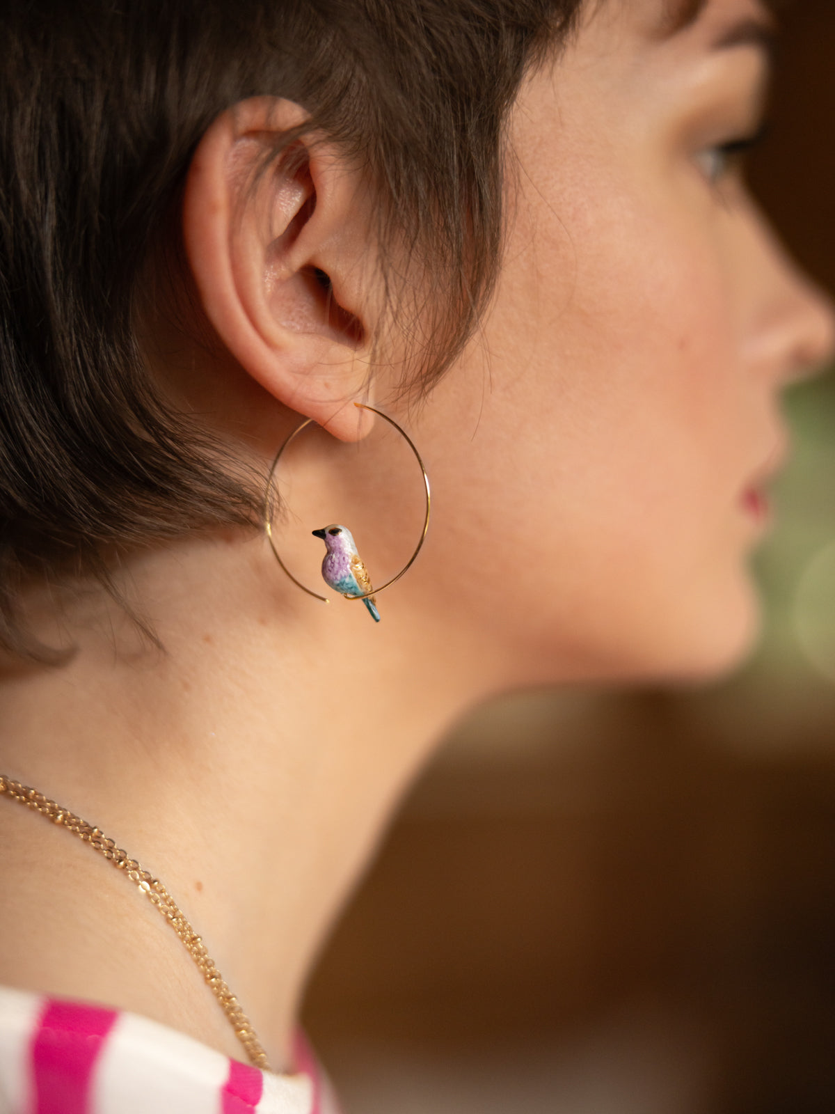 Pink&Blue Bird Small Hoop Earrings