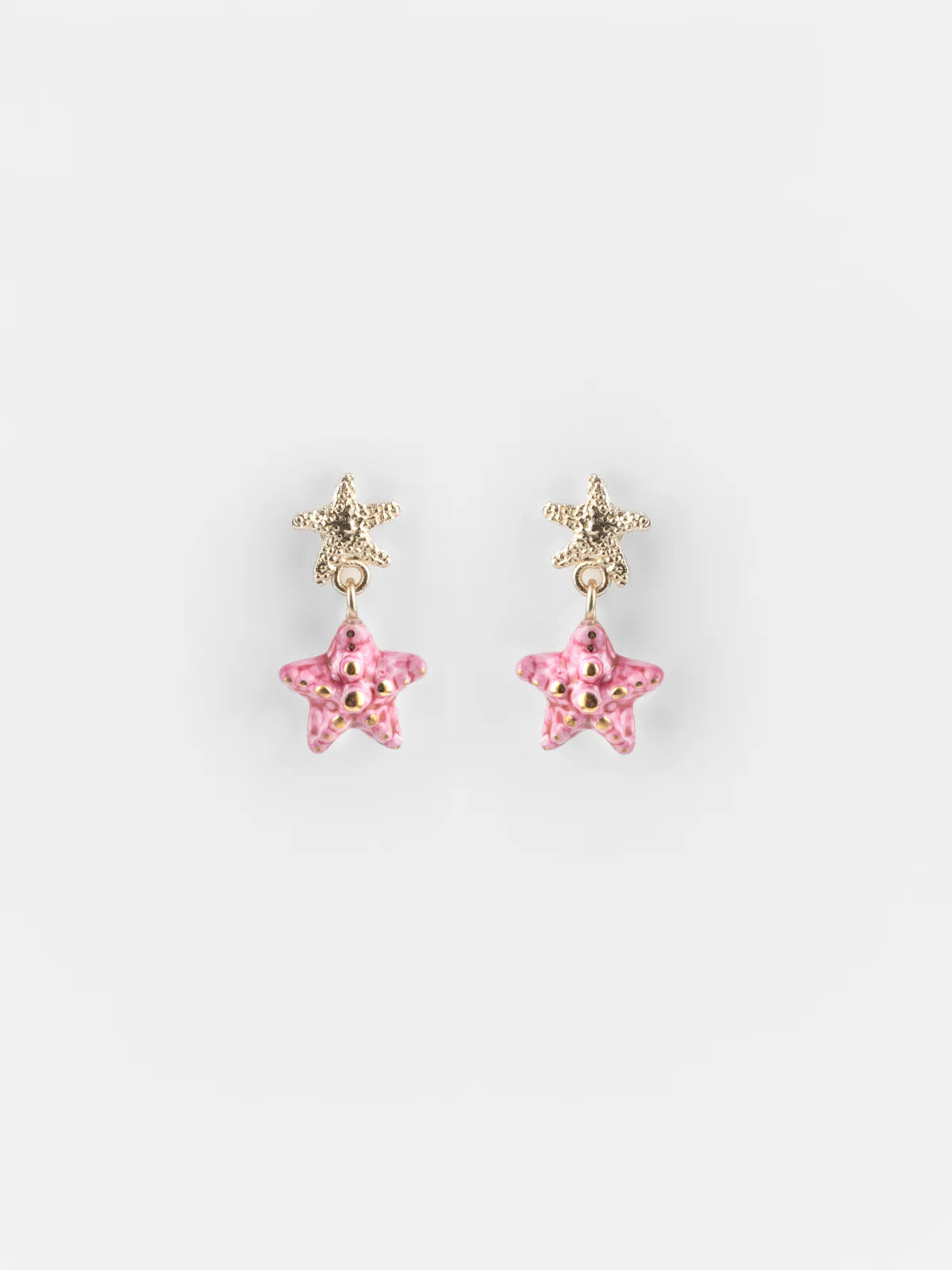 Gold and Pink Starfish Pendant Earrings Aloha