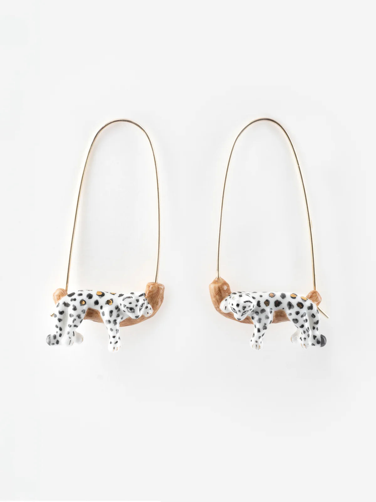 Sleeping White Leopard Hoop Earrings