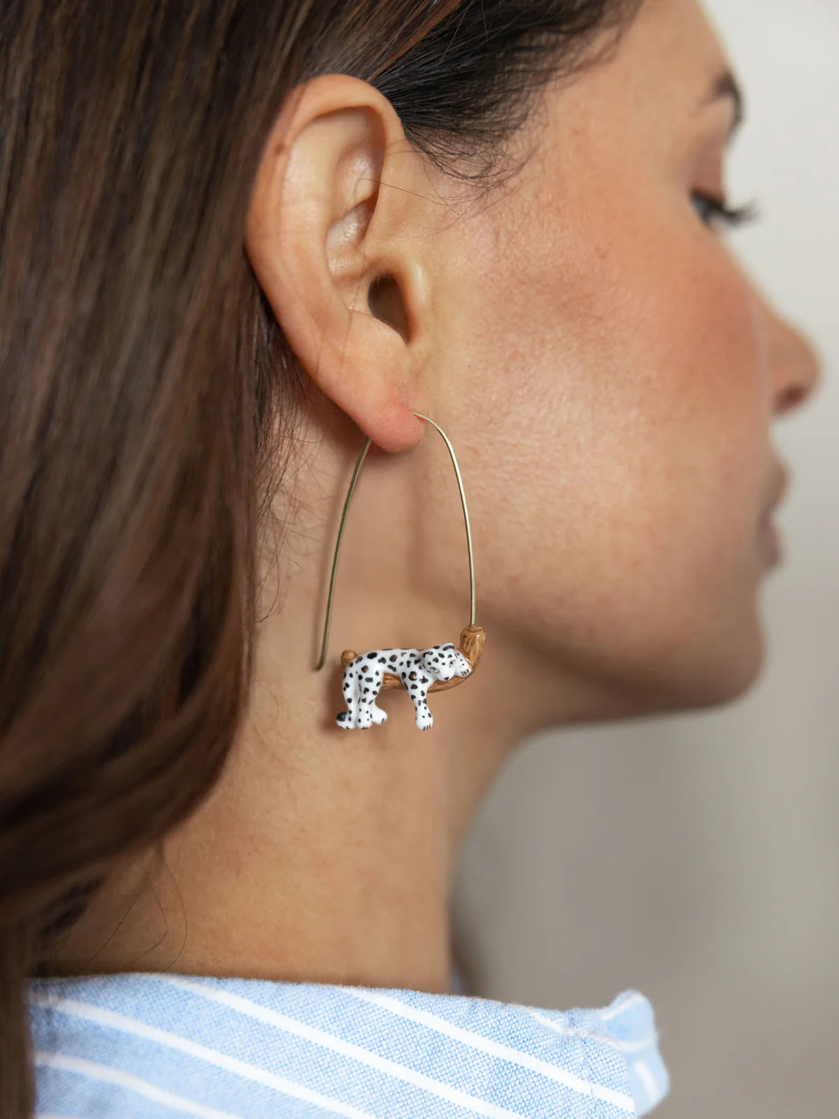 Sleeping White Leopard Hoop Earrings